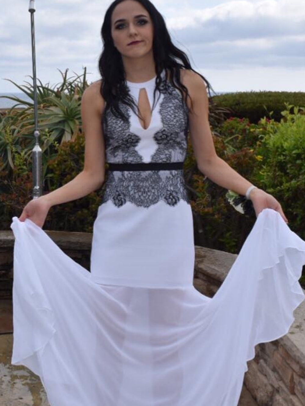 BCBGeneration White Maxi Dress with Black Lace Bodice